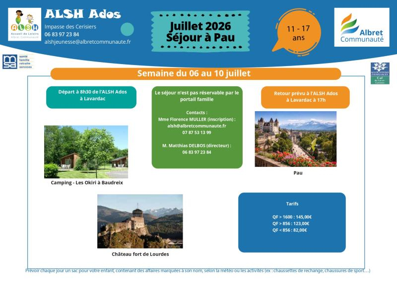 ALSH ados planning vacances 6 10 juillet 11 17 ans