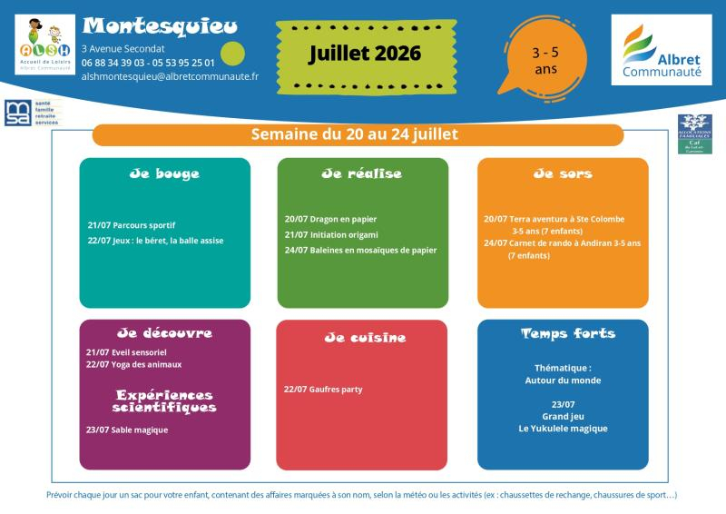 ALSH montesquieu planning vacances 20 24 juillet 3 5 ans